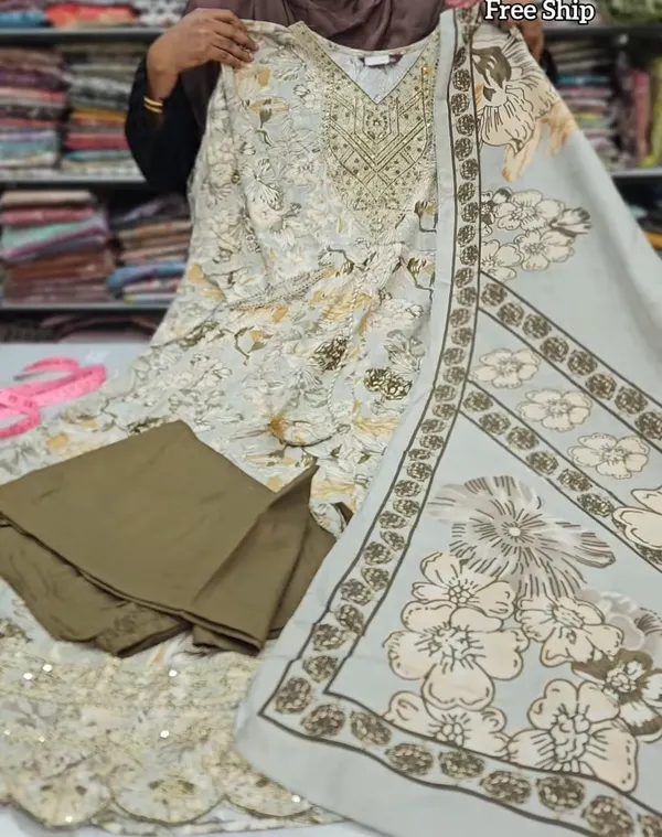 Premium Rayon Long Anarkali Top Bottom Dupatta Set | TS2066